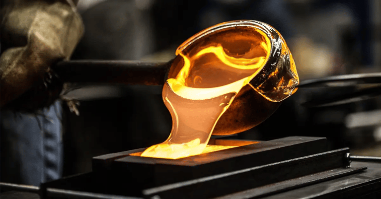 Pouring glass into a mold